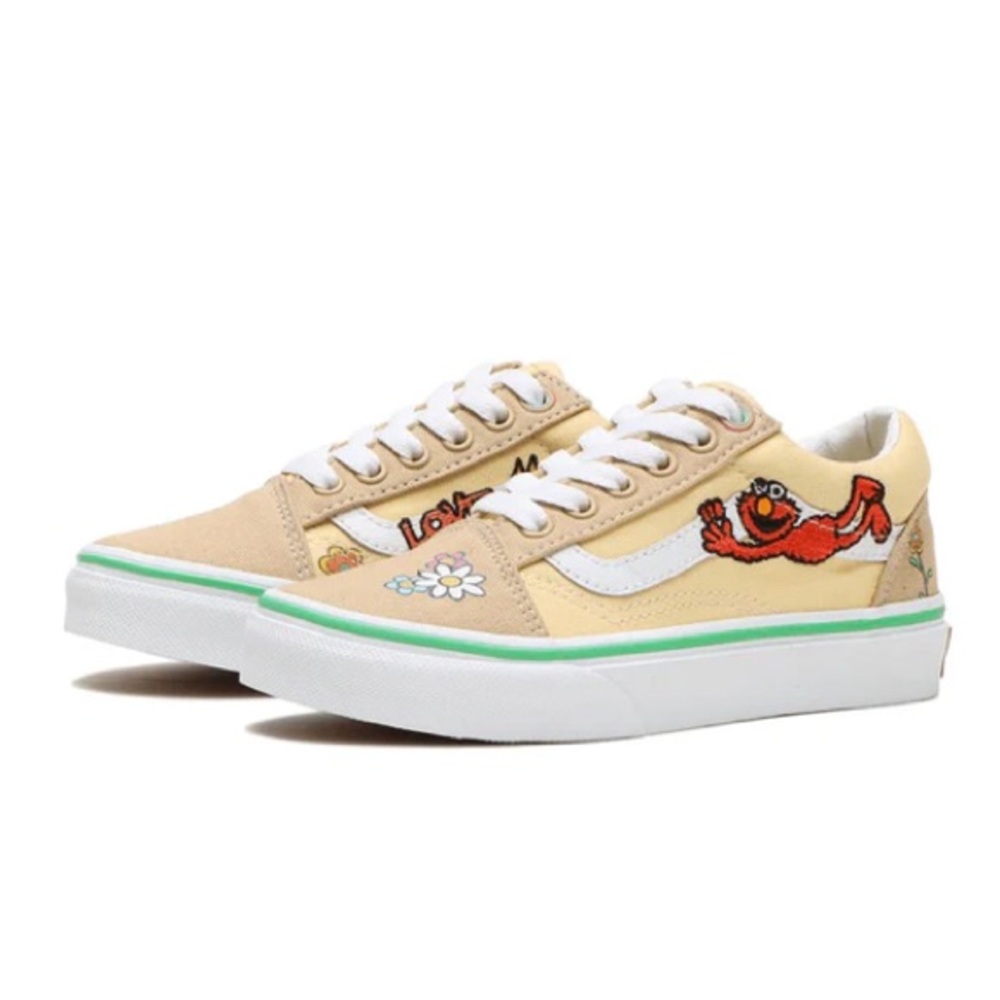 SESAME STREET KID'S OLD
SKOOL 'MULTI' UNISEX size 3 tan yellow lace up ELMO